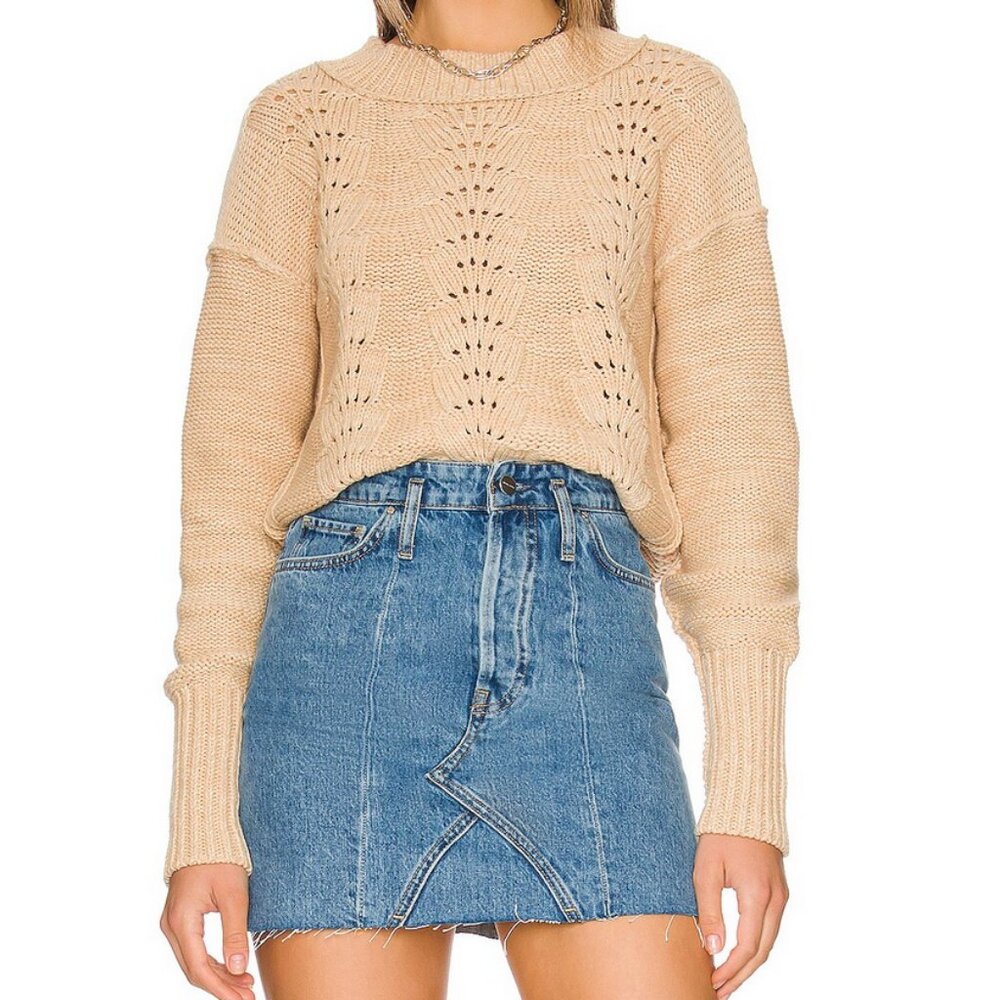 Free People Bell Song Pullover Sweater Cotton Tan Size XS Shabby Chic Boho